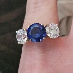 Vintage 14K White Gold Sapphire CZ Diamond Ring